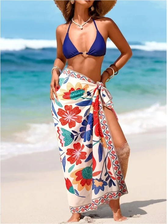 New Floral Beach Sarong Wrap - Multicolor - Picture 4 of 5